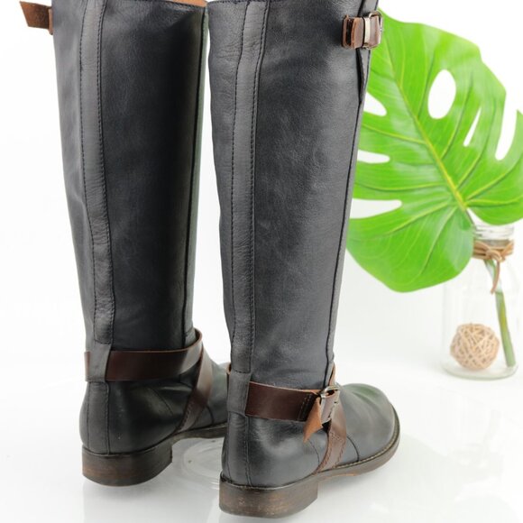Halmanera Womens Riding Boot Size 38 8 Tall Black Leather Buckle Strap Italy - Picture 4 of 12